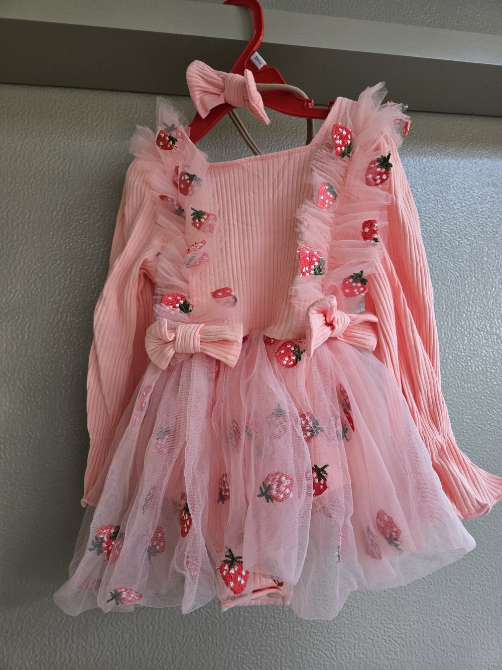 Baby Girl's Pink Strawberry Tulle Party Dress Size 12 - 18 Months